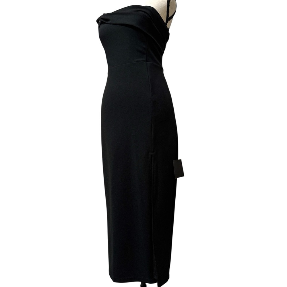 Lulus Black Twist and Make Up Black One-Shoulder Bodycon Midi Dress NWT‎ Size S - Picture 8 of 11